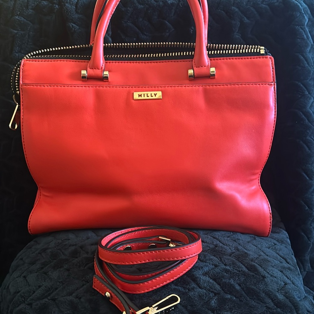 Red Milly Leather Tote with strap